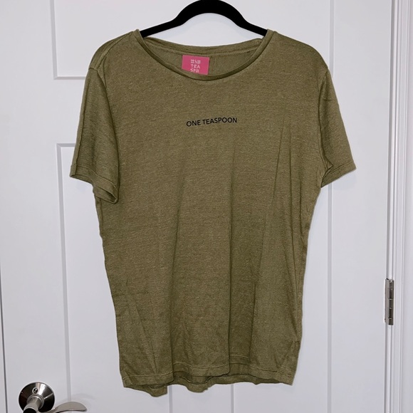 NWT One Teaspoon OT Linen Wide Neck Short Sleeve Tee - Khaki - Picture 2 of 7